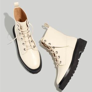 MADEWELL The Rayna Lace Up Boot Leather Harvest Moon Cream Sz 8 NEW